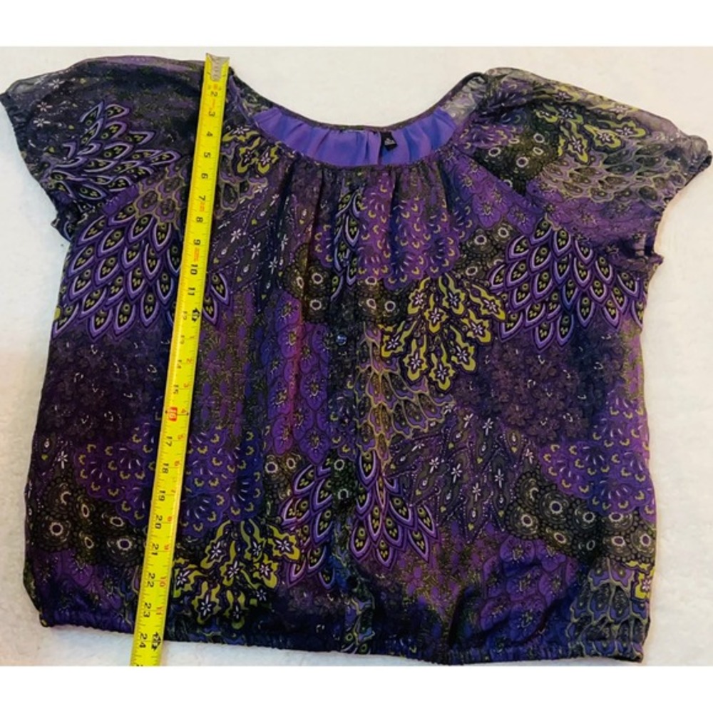 Sonoma Womens Purple Peacock Paisley Chiffon Bubble Hem Blouse XL - Picture 3 of 7